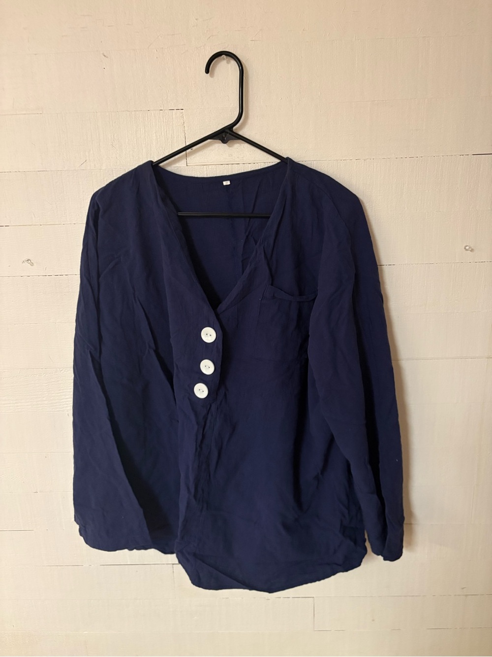 Navy Blue Cotton Button Front Blouse Top Womens Plus Size 3X
